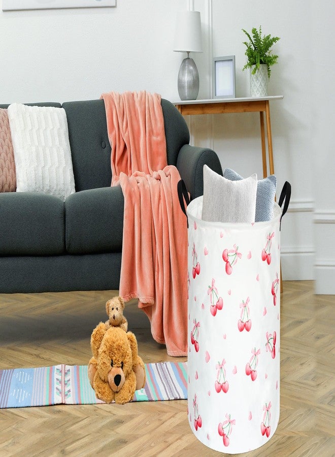 VAIVUSTO Cherry Print Round Laundry Hamper Storage Basket Bins Clothes Nursery Hamper for Home, Gift Storage Bins with Handles - Image 4